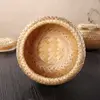 Bamboo Basket Useful Handmade Crafts Woven Double Layer Basket With Cover  Succulent Flower Pot Storage Basket Home Decorations 5