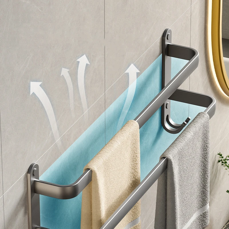 Wall Mounted Towel Rack Gray Space Aluminum Shower Room Holder Towel Hanger Multilayer Towel Bar Bathroom Accessories