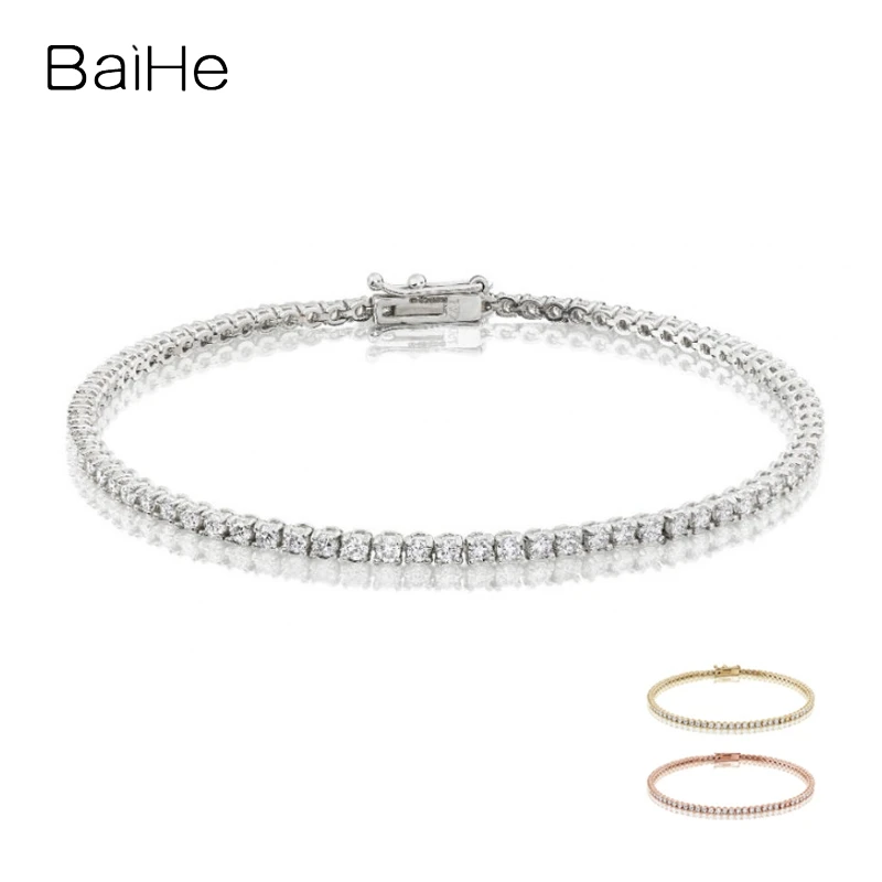

BAIHE Solid 18K White Gold 1.60ct H/SI Full Natural Diamond Bracelet for Women Men Trendy Party Wedding Engagement Fine Jewelry