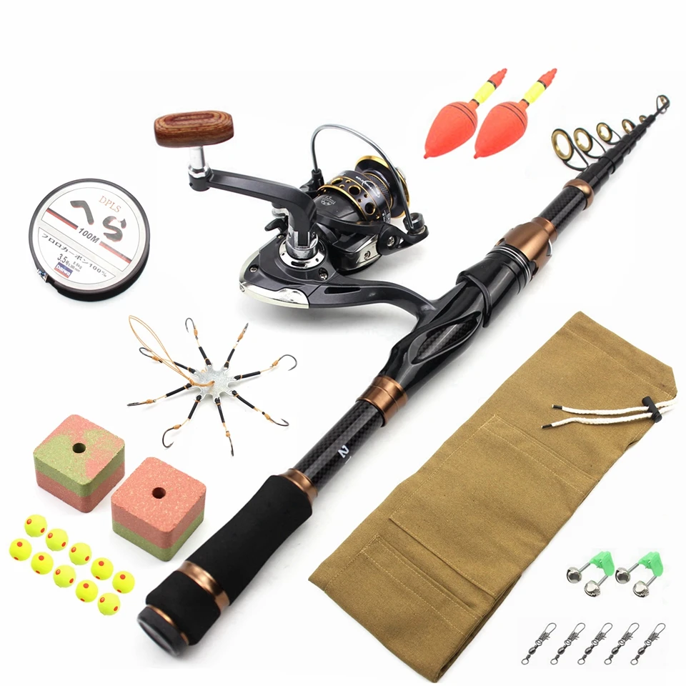 

2.1M Telescopic Carbon Fishing Rod and Spinning Reels Fishing Bag Baits Line Hook Fishing Carp Tackle Set M Power Fast Rod Pesca