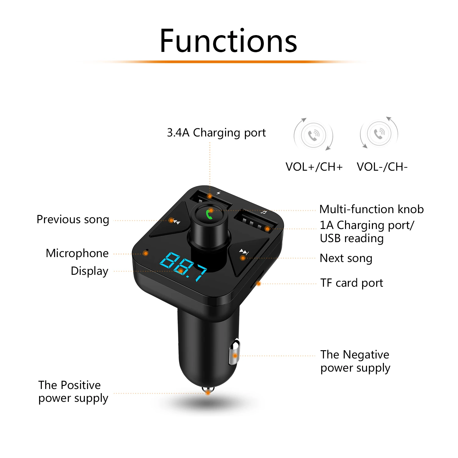 CAR Charge FM Transmitter Handsfree Car Bluetooth 5.0 MP3 Player Stereo FM Modul