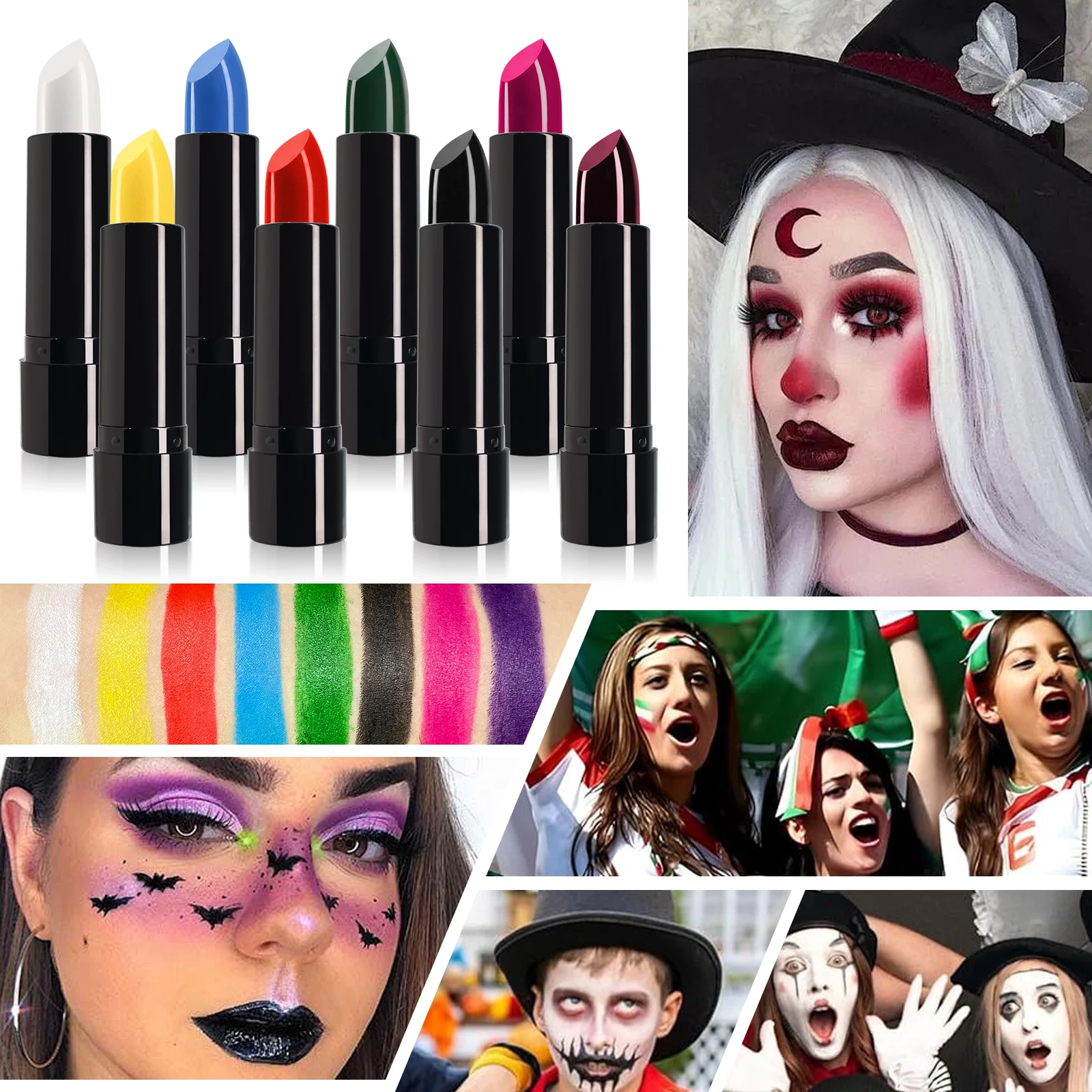 8 Colors Face Body Paint Stick Blue White Red Flag Color Face Paint for Baseball/Football/Halloween Vampire/Clown Cosplay body face paint face body paint