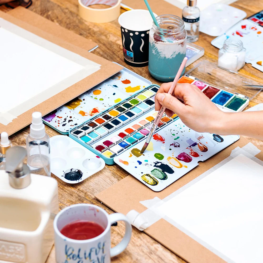 18 Wells Paint Storage Box, Airtight Folding Detachable with 3 Extra Area Painting Palette for Watercolor Gouache Acrylic Oil 6