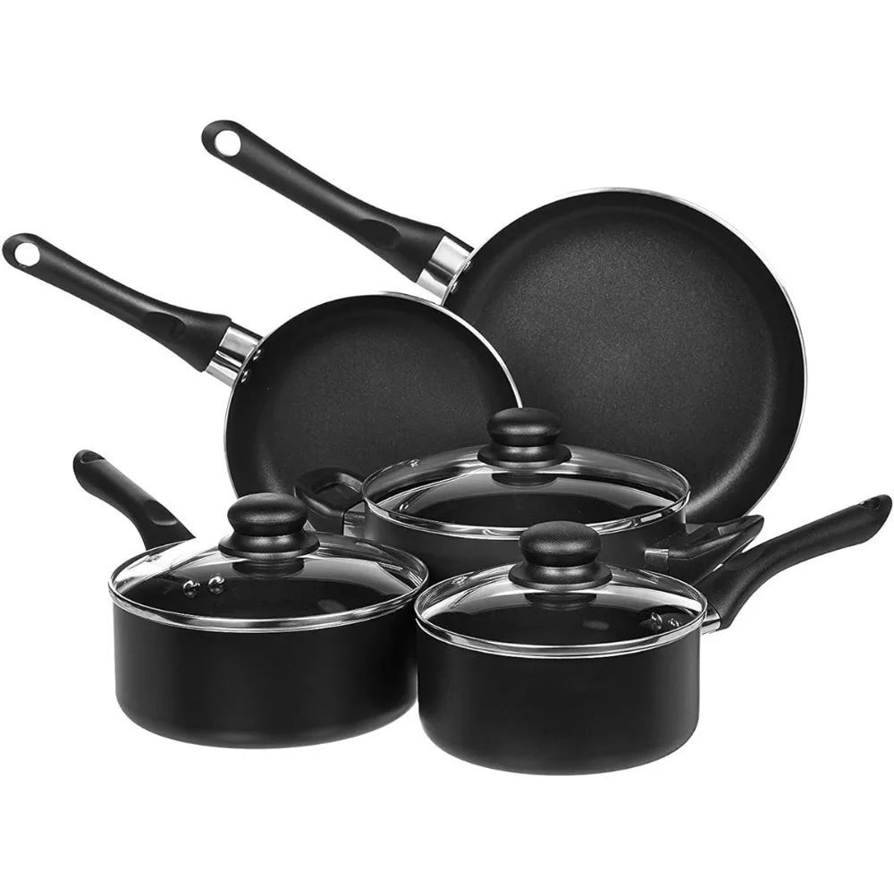 

Basics Non-Stick Cookware 8-Piece Set, Pots and Pans, Black