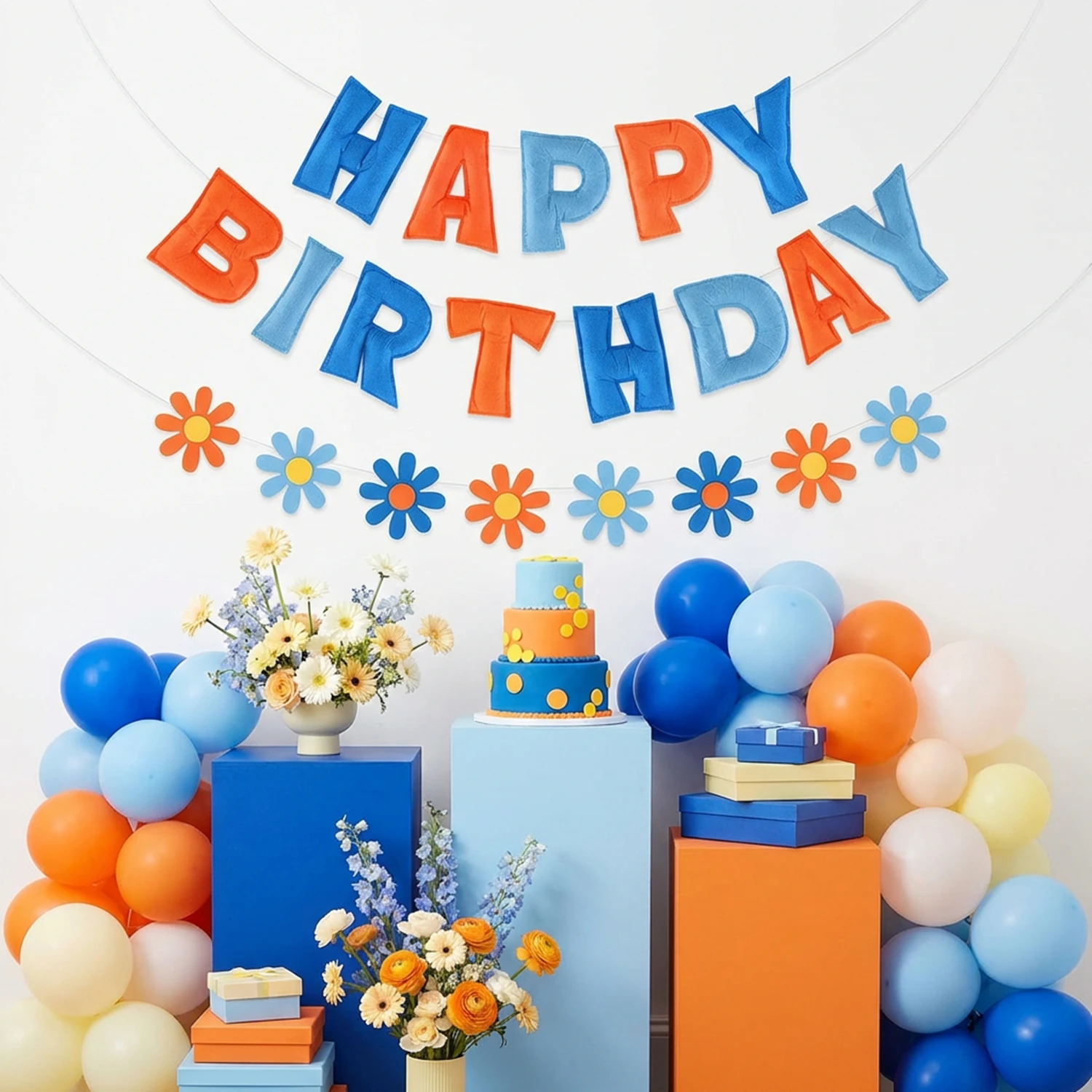 1 Stück Bunte Filz-Gänseblümchen Blumen-Girlande für Geburtstagsfeier-Dekoration, Hängende Girlande für Kinder, Mädchen, Babyparty – Detail 7