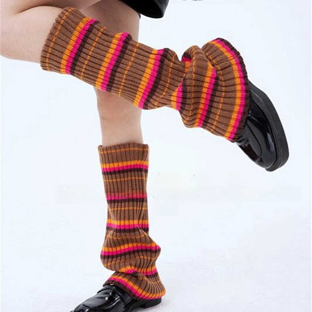 

Jk Lolita Leg Warmers Long Striped Knitting Foot Covers Winter Fashion Warm Knee High Boot Cuffs kawaii Loose Stockings Clothes