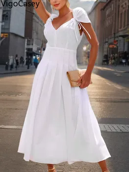 VigoCasey 2025 Female Sexy V Neck Evening Dress Women Summer Short Sleeve Casual Long Dress Solid Lady Tight Club Dresses