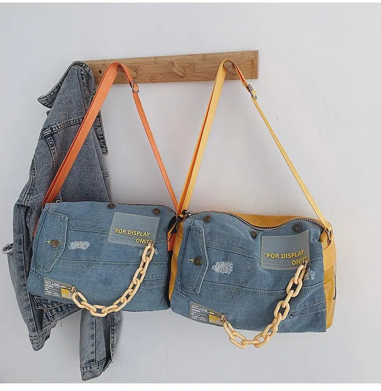 Grand sac bandoulière denim blue jean matelassé