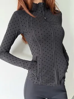Women's Polka Dot Stand Collar Fitness Jacket 1