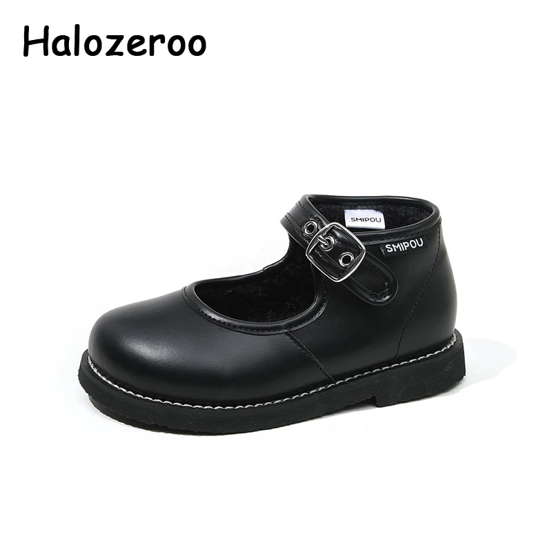 

Kids Princess Shoes Baby Girls Leather Shoes Children Brand Flats Black Dress Shoes Sweet Fashion Shoes Warm Mary Jane Winter