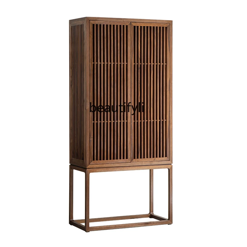 

New Chinese Retro Storage Bookcase Side Cabinet Tea Cabinet Living Room Teahouse Tea House Solid Wood Furniture