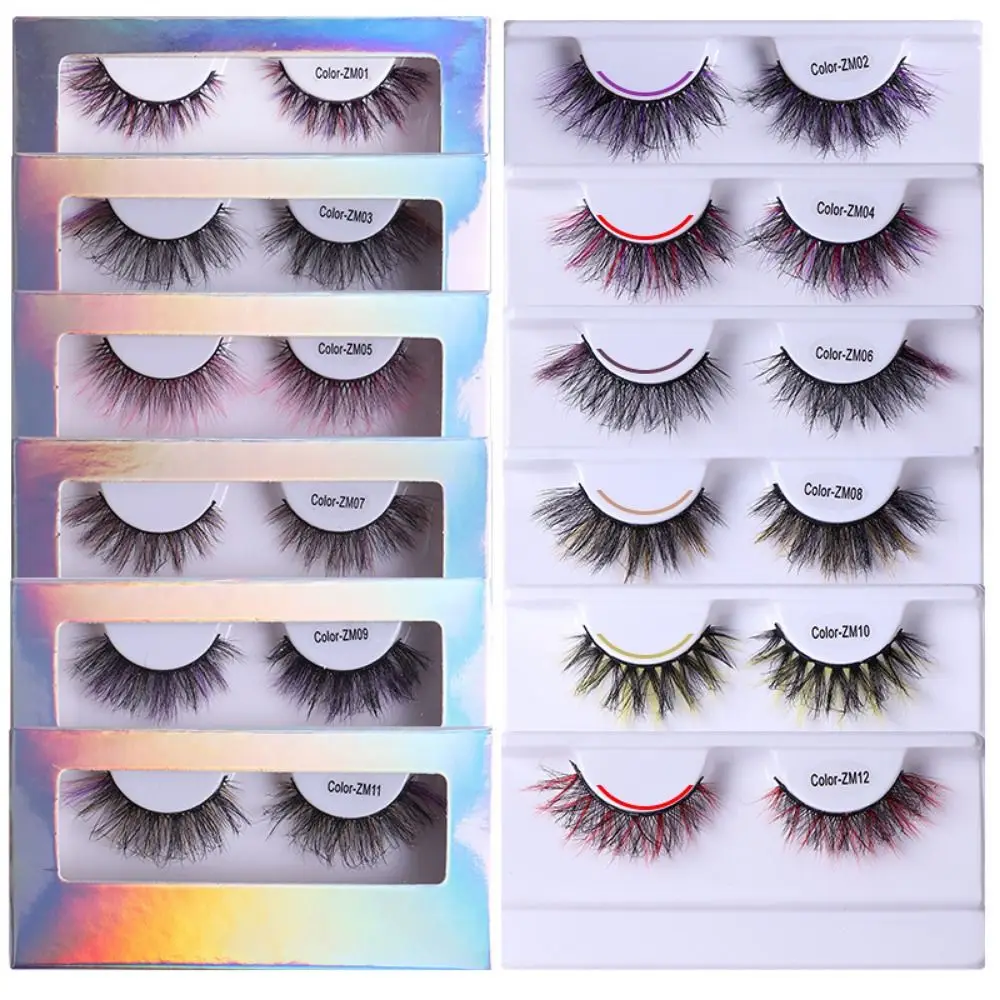 

Colorful Fake Eyelashes Purple GreenEye Lashes 3D Faux Mink Eyelashes Colore False EyelashesFor Party Halloween Cosplay
