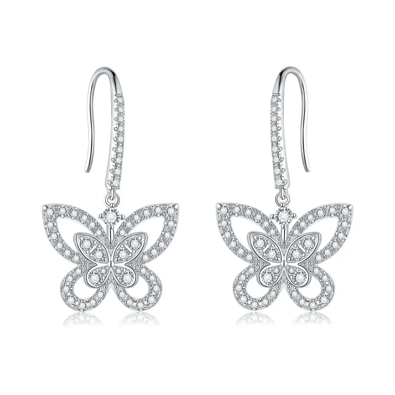 

EM40320 Lefei Fashion Classic White Moissanite Exquisite Desgin Long Dangle Butterfly Earring For Women Silver s925 Jewelry Gift