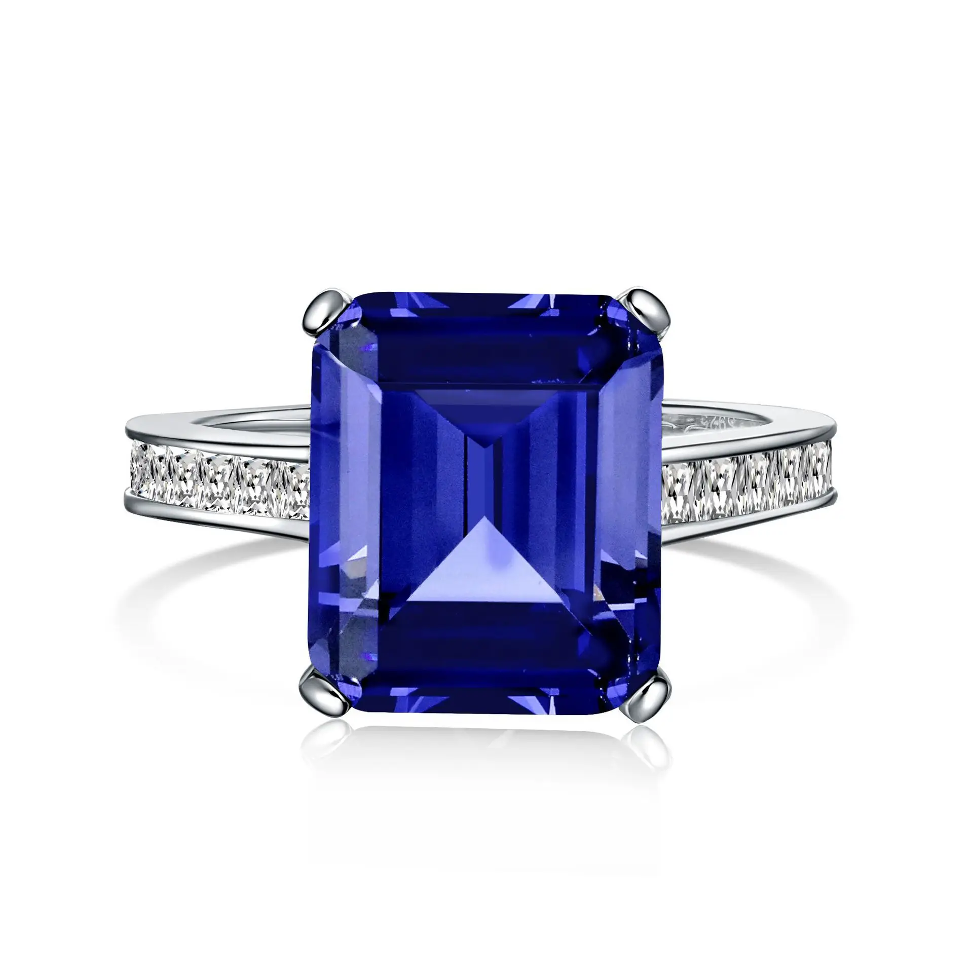 

925 Sterling Silver Ring for Women with A Haute Couture Feel. Klein Blue Zircon Inlaid Elegant Closed Mouth Ring