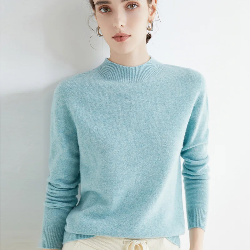 First-Line Ready-To-Wear Wool Sweater Women's Loose Half Turtleneck Pullover Spring and Autumn Basic Style Simple Bottoming Top - Image 2