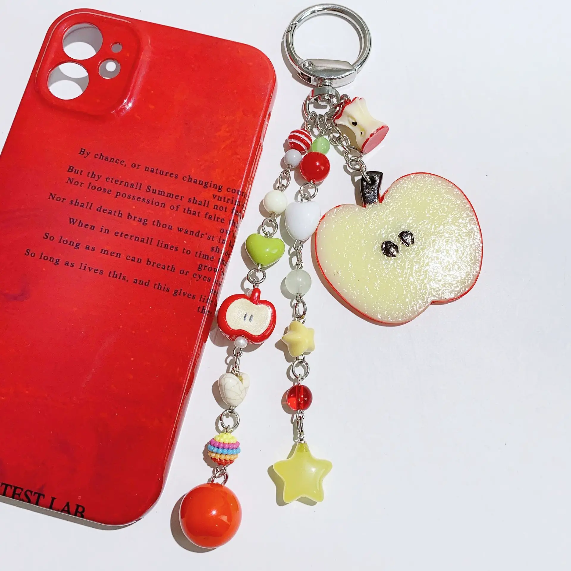 Creative Cute Keychain Fun Simulation Fruit Apple Slice Pendant Key Chain Backpack Hanging Pendant Decoration Jewelry Gift