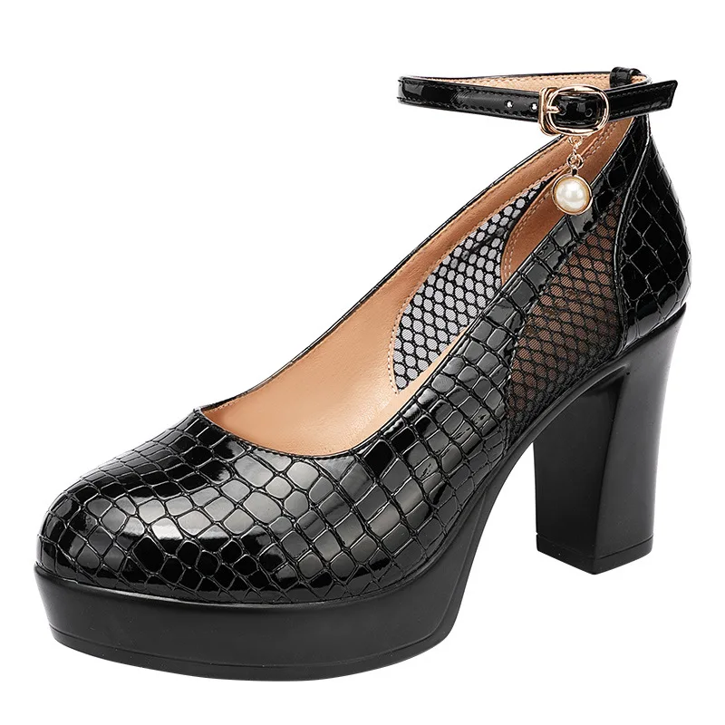 high quality crocodile print leather shoe for women 9cm high heel platform 32 33 42 43 elegant and fashion shoe black white