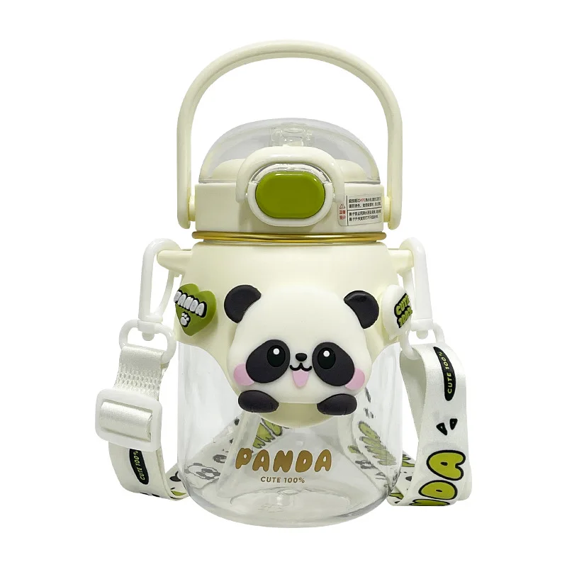 820ml High Beauty Panda Doll Plastic Cup Convenient and Cute Children's Belly Water Cup Large Capacity New Spring Cap Straw