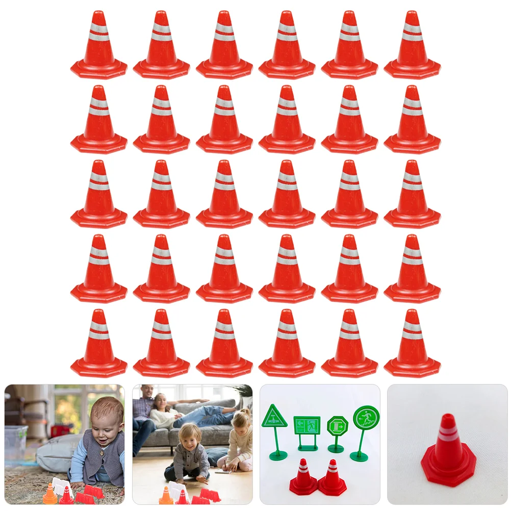 50 Pcs Traffic Sign Toys Mini Cones Road Street Signs Simulation Roadblocks Toy Traffic Barricade Toys Construction Sign