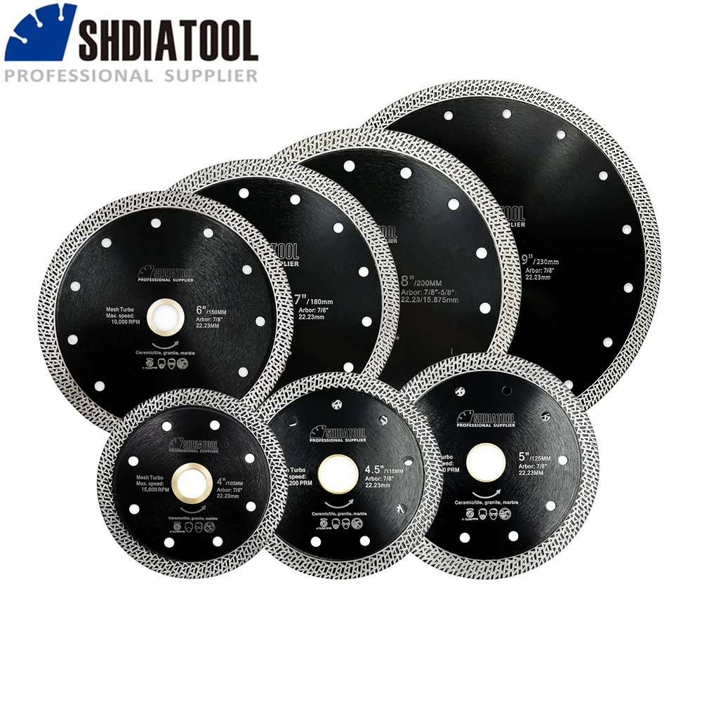 SHDIATOOL 1pc 4/4.5/5/6/7/9inch Diamond Saw Blade Hot Pressed Sinter Mesh Turbo Granite Marble Tile Ceramic Diamond Cutting Disc shdiatool diamond cutting disc x mesh turbo rim segment saw blade hot pressed sintered for tile ceramic porcelain marble 60 70