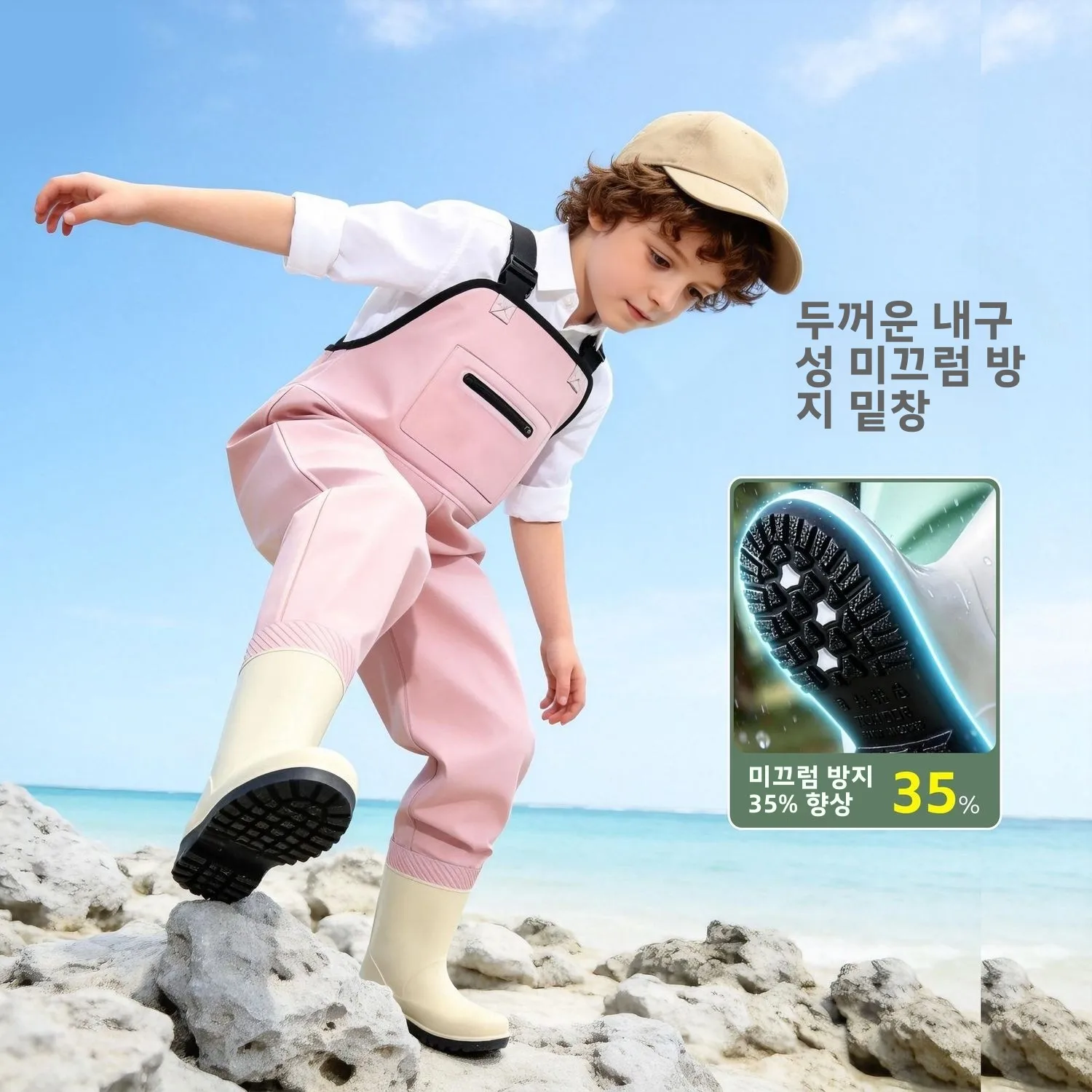 방수 낚시 바지 어린이용 전체 방수 바지 남아 여아 여름 미끄럼 방지 내마모성 해양 생물학 탐험 바지