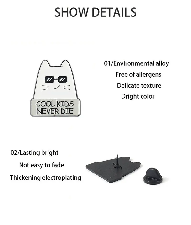 Épingles En émail En Forme De Chat Blanc Avec Couteau En émail Pour Enfants, Femmes, Sacs, Vêtements, Métal