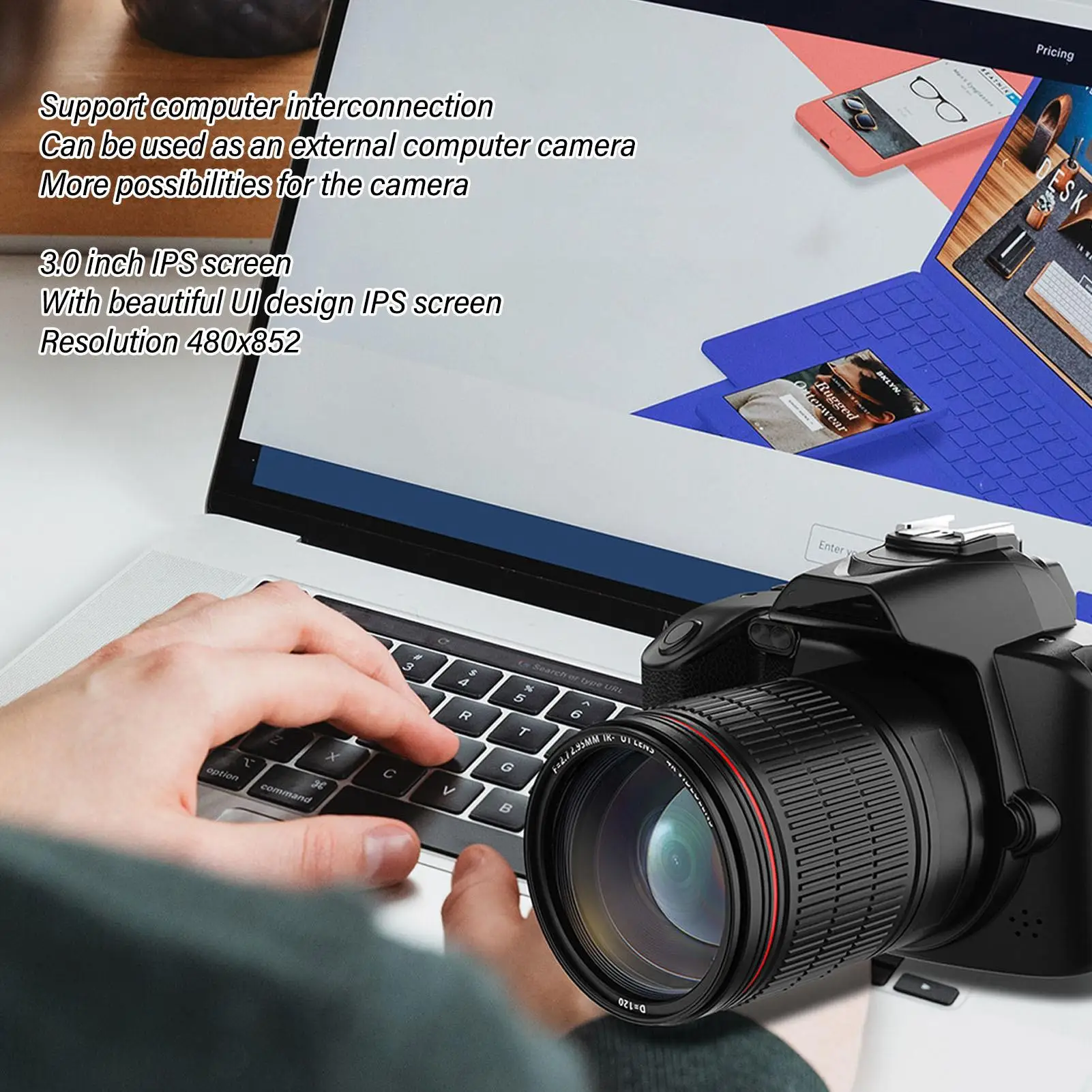 다중 필터 포함 브이로깅 카메라, IR 나이트 비전, 와이파이, 3 IPS 컬러 디스플레이, 4K 64MP