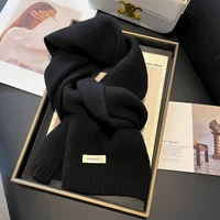 Knitted Scarf Women 100% Wool Winter Warm Scarves Bright Solid Color Design Thickened Shawl Soft Cashmere Pashmina Neck 2023 NEW 2