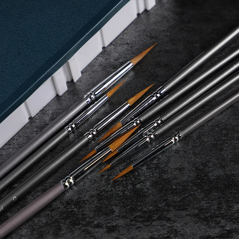 9 pcs weasel hair line book brush painting watercolor gouache oil painting hook line pen durable thin silver birch pen rod art 6