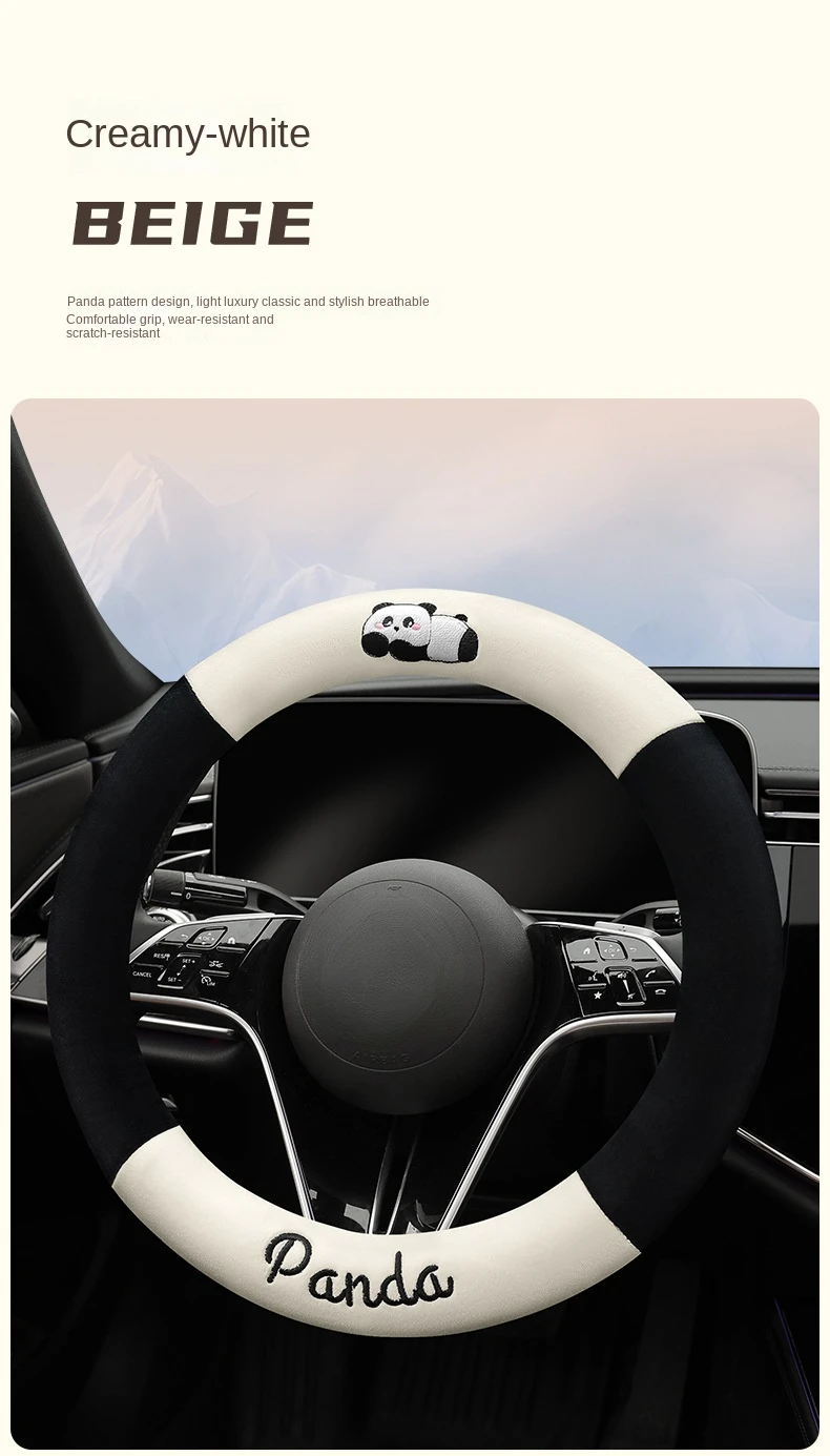 Auto Lenkrad Abdeckung Winter kurze Plüsch Panda niedlichen Cartoon Set warm rutschfeste Auto liefert Schutzhülle – Detail 14