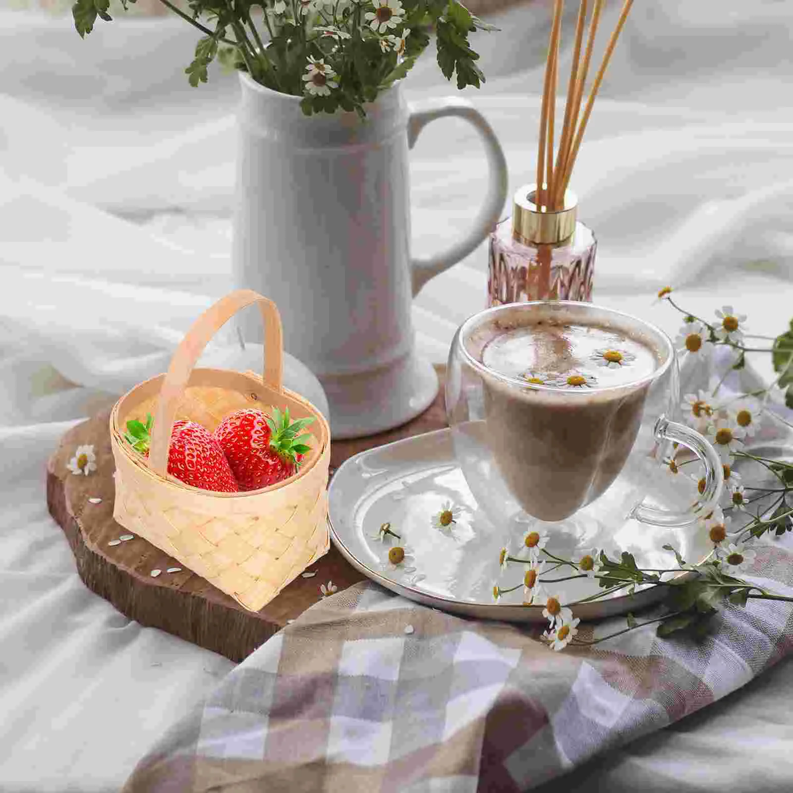 4 Pcs Mini Woven Baskets Handheld Wood Chip Gift Hamper Small Storage Decorative Candy Flower Snack Basket Terrace Garden 6