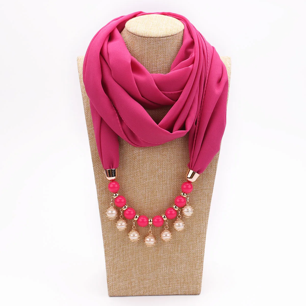 S4c4e7139f3c0497a9ff06015f6ea003dm Women Chiffon Neckerchief Hijabs Scarf Necklaces Beads Pearls Solid Color Jewelry Shawl Pendant Scarves Bohemia Head Scarf Mallzona