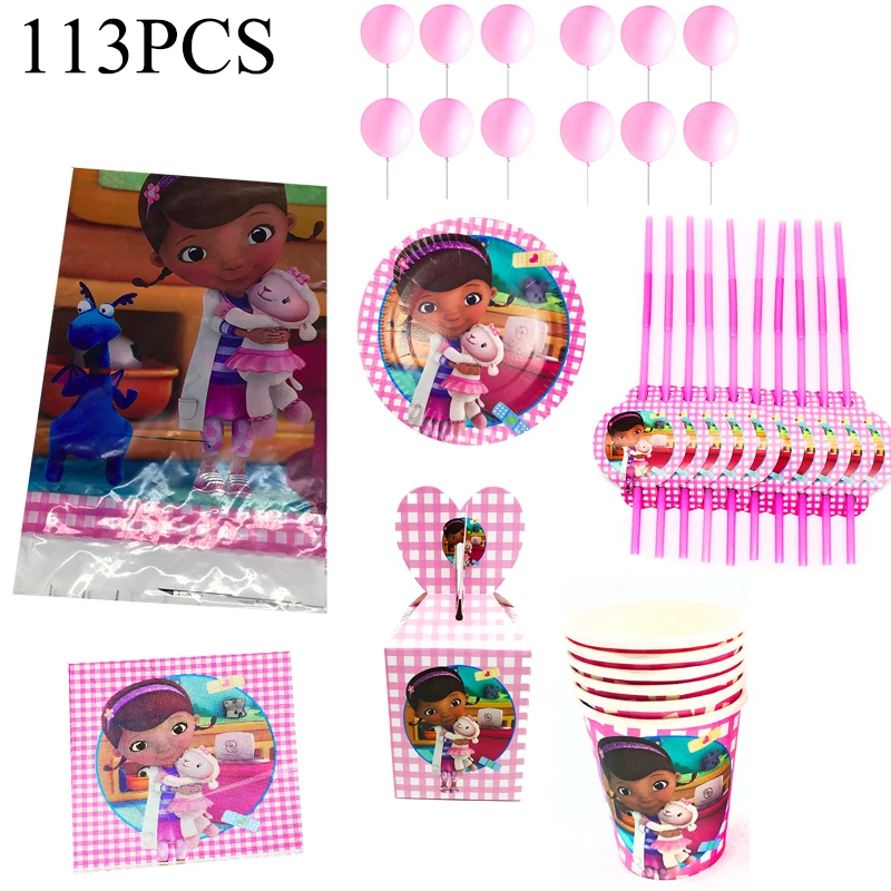 Doc McStuffins 베이비 샤워 컵 빨대 플레이트 장식, 작은 의사 테마, 생일 파티 기념일, Navidad Docorat, 113 개