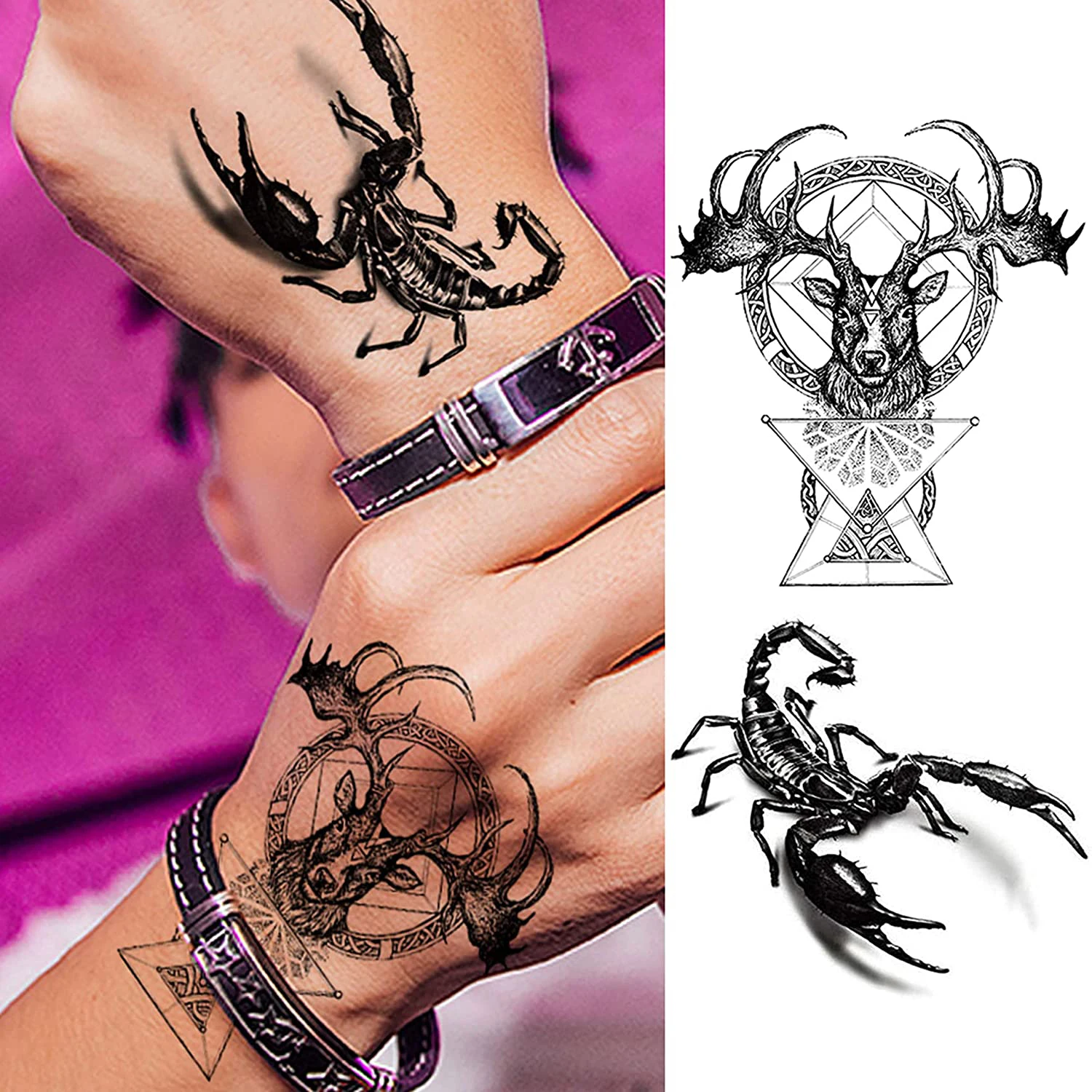 10 Sheets Animals Temporary Tattoos For Men Adults Arm Realistic Lion Wolf Tiger Tattoo Sticker Fake Solider Black Tatoos Paste