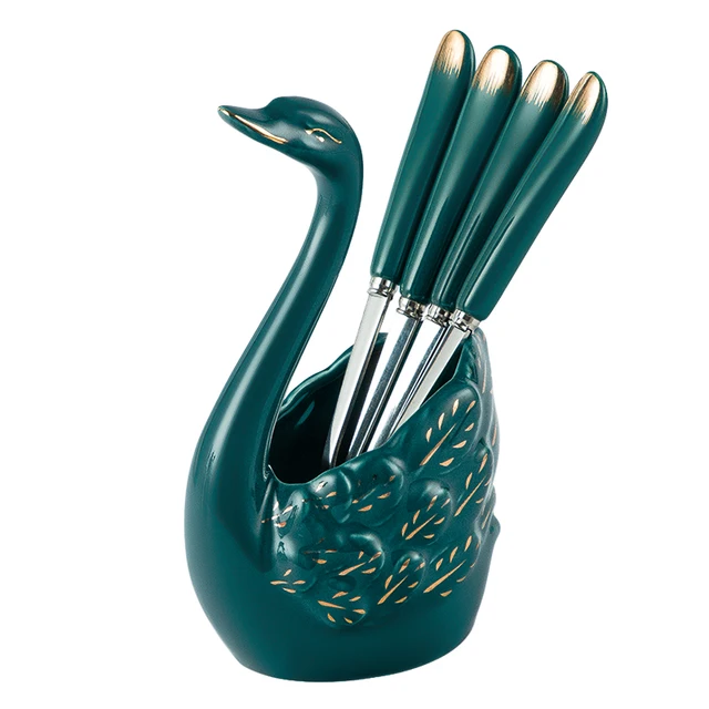 Yhb 6 Dcs Fruit Fork Kerámia Edényekkel ， Sus304 Rozsdamentes Acél Otthoni Party Desszert Villa Szép Gyümölcs Villák Asztali Edények - Image 5