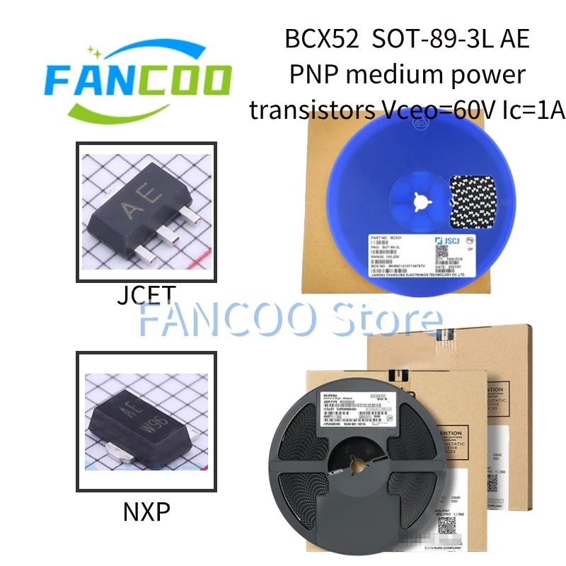 

100 шт., BCX52 AE BCX52-10 AM BCX5210TA AG BCX5216TA AM BCX5216QTA AM SOT-89, мощные транзисторы