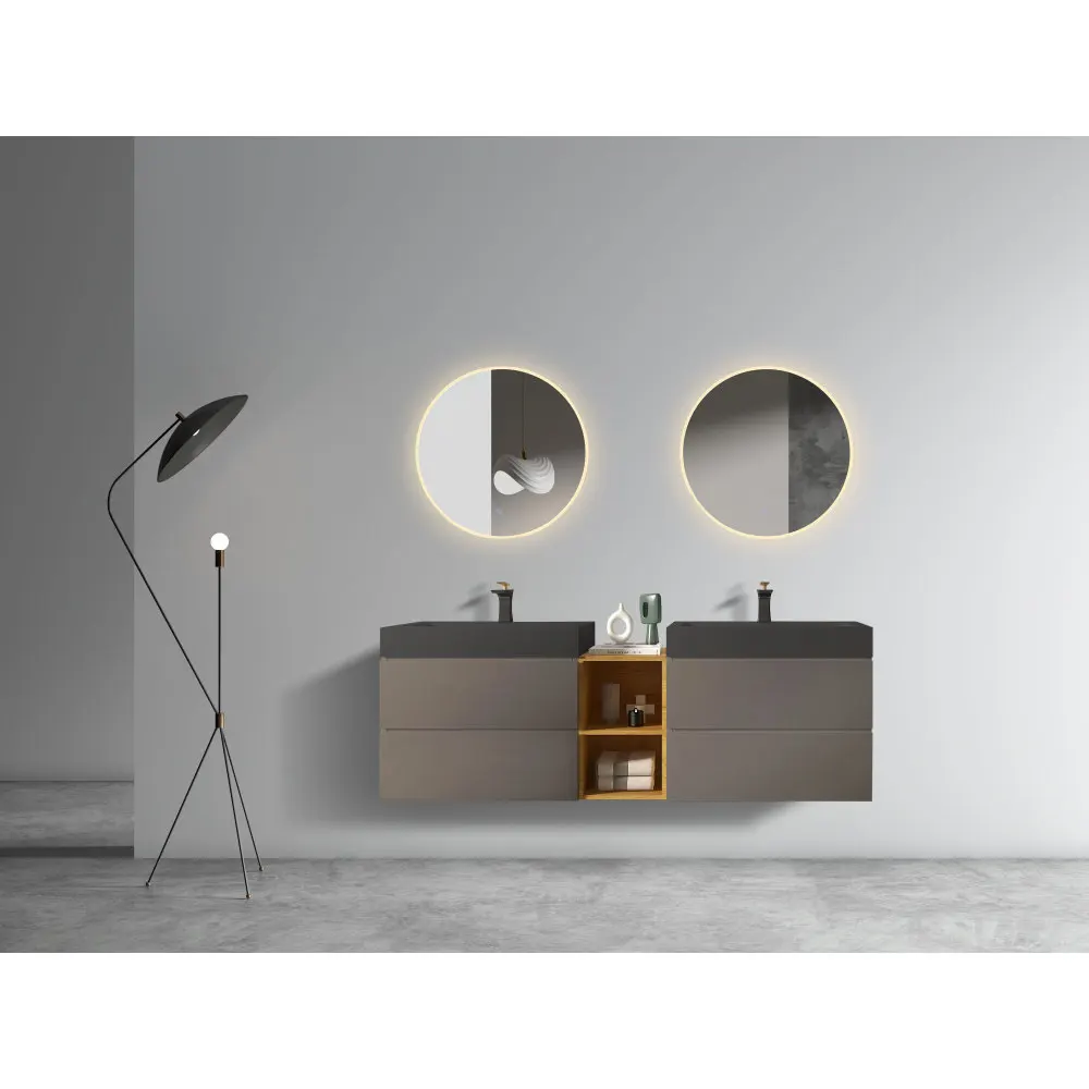 U096-ALICE72W-102 Alice 72" Space Gray Bathroom Vanity With Double Sinks And Open Shelf, Modern Wall Mounted Floating Bathroom V 2