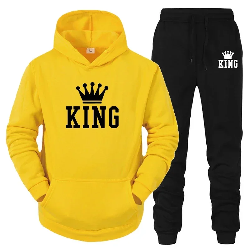 King Queen uomo donna tuta moda Casual felpa con cappuccio + pantaloni set di alta qualà da Jogging quotidiano palestra sport coppia vesto  200000343