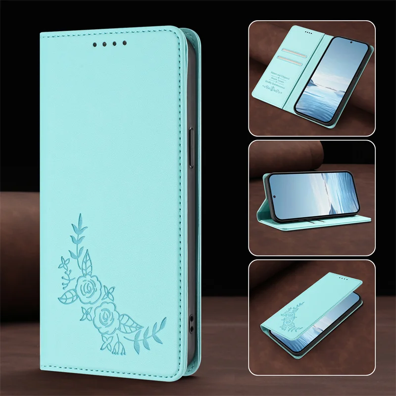 Magnetic Leather Stand Wallet Case - Flip Protective Back Cover in Elegant Design