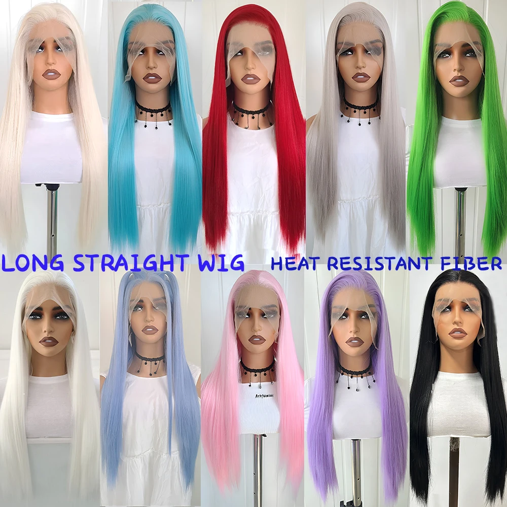 Lace Front Wig Synthetic Hair Wigs Synthetic Long Red Straight Wig For Women Long Silk Straight Lace Wigs Color Hair Cosplay White Black