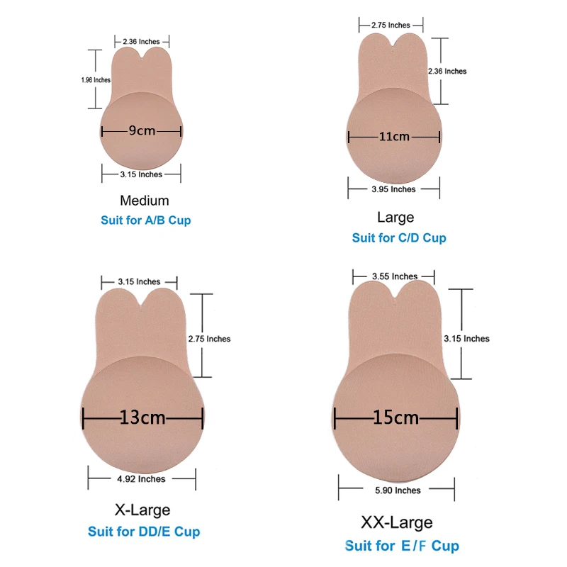 Reusable Self-Adhesive Silicone Strapless Invisible Lift-Up Tape Bra Size Chart