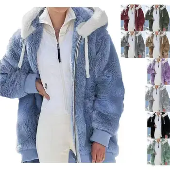 Women Winter Warm Faux Fur Jacket Plush Coat New Casual Hooded Fashion Zipper Soft Fleece Cashmere Jackets Female Thick Clothing