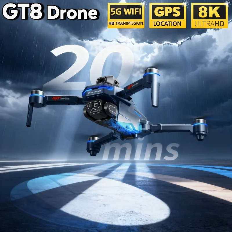 Drone LSRC GT8 8K en plein vol, capturant une vue aérienne avec la caméra FPV