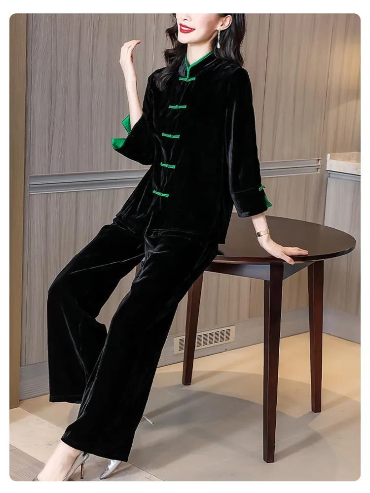 

Formal Slim Fit Women's Business Work Wear 2 Pieces Suits Dark Green Velvet Office Ladies Fashion Stylish Suits Jacket Pants Set