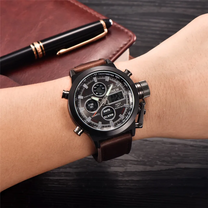 1pc / lot Men Genuine XINEW Brand Designer Watches Students Fashion Leather Band Alarm Stopwatch Electronic Watch Montre Homme 3