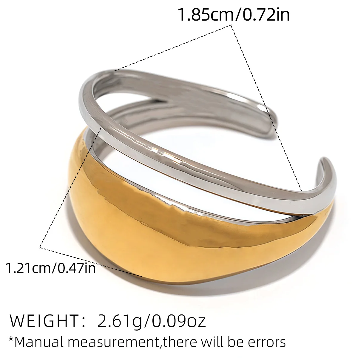 Geometrischer, hohler, geschichteter, breiter Ring aus Edelstahl, Metallstruktur, wasserdicht, täglich, schlicht, stilvoll, goldene Farbe, Schmuck für Frauen – Detail 2