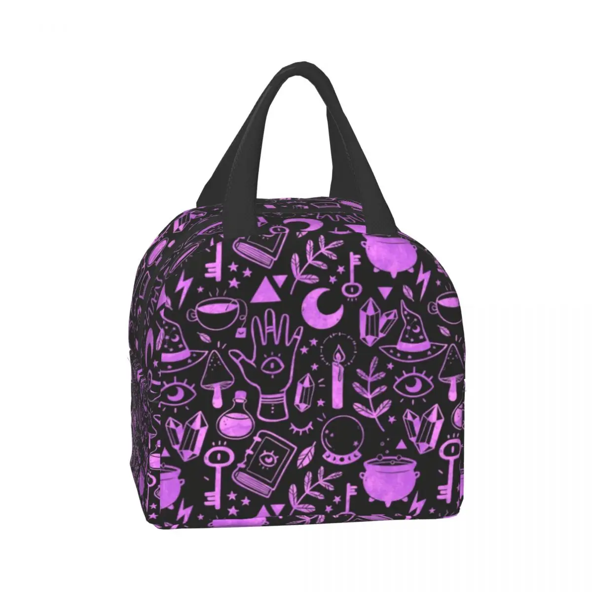 Custom Witchy Things Textured Purple Lunch Bag Women Warm Cooler Insulated Lunch Boxes for Kids School