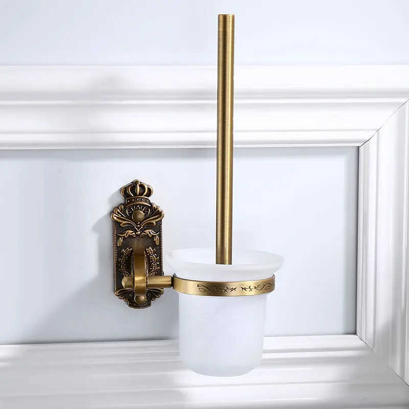 Bathroom Accessories Toilet Brush Holder Antique Brass Luxury Bathroom Accessories Wall Mounted Aluminum Bathroom Toilet Brush Holder with Brush