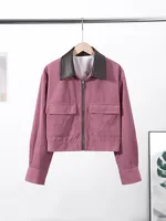 Veste en velours côtelé pour femme avec col en similicuir, manteau décontracté, streetwear, vêtements d'extérieur, nouvelle tenue de printemps, vestes et manteaux 6