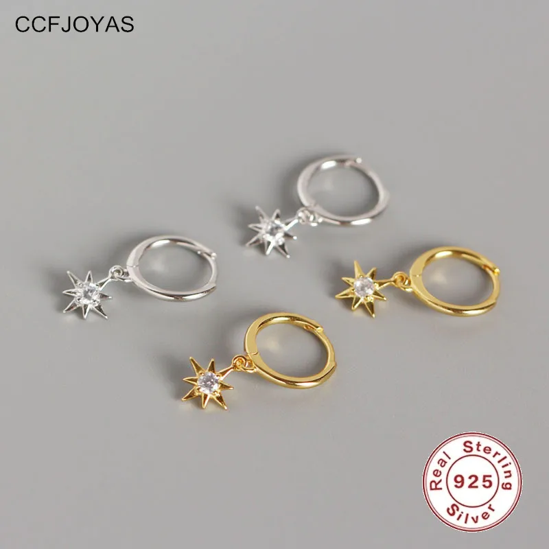 

CCFJOYAS 925 Sterling Silver Octagonal Star Pendant Hoop Earrings for Women Minimalist INS White Zircon Earrings Fashion Jewelry